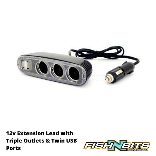 OZtrail - 12v Extension Lead with Triple Outlets &  Twin USB Ports
