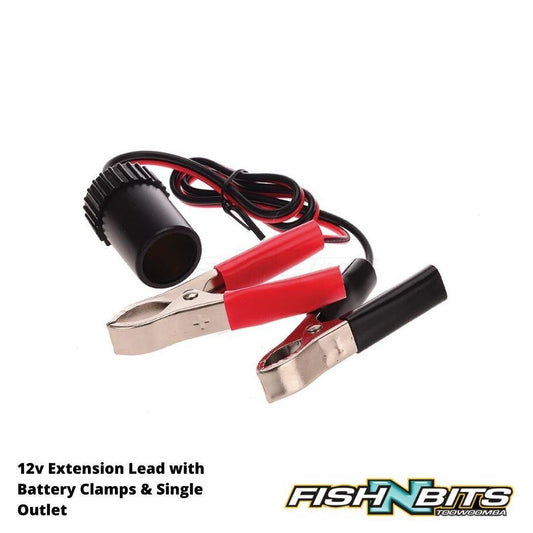 OZtrail - 12v Extension Lead with Battery Clamps & Single Outlet